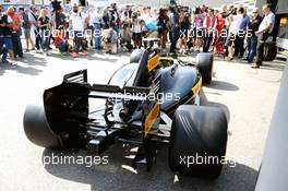 Pirelli reveal a mock up of what a 2017 F1 car and tyres may look like. 28.05.2016. Formula 1 World Championship, Rd 6, Monaco Grand Prix, Monte Carlo, Monaco, Qualifying Day.