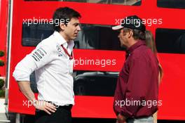(L to R): Toto Wolff (GER) Mercedes AMG F1 Shareholder and Executive Director with Gerhard Berger (AUT). 28.05.2016. Formula 1 World Championship, Rd 6, Monaco Grand Prix, Monte Carlo, Monaco, Qualifying Day.
