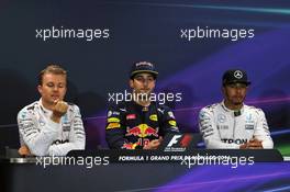 The post qualifying FIA Press Conference (L to R): Nico Rosberg (GER) Mercedes AMG F1, second; Daniel Ricciardo (AUS) Red Bull Racing, pole position; Lewis Hamilton (GBR) Mercedes AMG F1, third. 28.05.2016. Formula 1 World Championship, Rd 6, Monaco Grand Prix, Monte Carlo, Monaco, Qualifying Day.