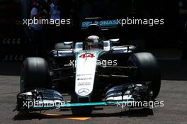 Lewis Hamilton (GBR) Mercedes AMG F1 W07 Hybrid leaves the pits. 28.05.2016. Formula 1 World Championship, Rd 6, Monaco Grand Prix, Monte Carlo, Monaco, Qualifying Day.
