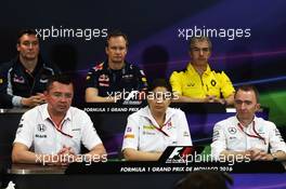 The FIA Press Conference (from back row (L to R)): James Key (GBR) Scuderia Toro Rosso Technical Director; Paul Monaghan (GBR) Red Bull Racing Chief Engineer; Nick Chester (GBR) Renault Sport F1 Team Chassis Technical Director; Eric Boullier (FRA) McLaren Racing Director; Monisha Kaltenborn (AUT) Sauber Team Principal; Paddy Lowe (GBR) Mercedes AMG F1 Executive Director (Technical).  26.05.2016. Formula 1 World Championship, Rd 6, Monaco Grand Prix, Monte Carlo, Monaco, Practice Day.