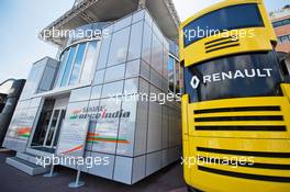 Sahara Force India F1 Team and Renault Sport F1 Team motorhomes. 25.05.2016. Formula 1 World Championship, Rd 6, Monaco Grand Prix, Monte Carlo, Monaco, Preparation Day.