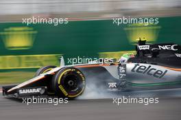 Sergio Perez (MEX) Sahara Force India F1 VJM09 locks up under braking. 28.10.2016. Formula 1 World Championship, Rd 19, Mexican Grand Prix, Mexico City, Mexico, Practice Day.
