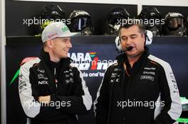 (L to R): Nico Hulkenberg (GER) Sahara Force India F1 with Bradley Joyce (GBR) Sahara Force India F1 Race Engineer. 28.10.2016. Formula 1 World Championship, Rd 19, Mexican Grand Prix, Mexico City, Mexico, Practice Day.