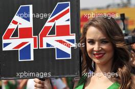 Grid girl for Lewis Hamilton (GBR) Mercedes AMG F1. 30.10.2016. Formula 1 World Championship, Rd 19, Mexican Grand Prix, Mexico City, Mexico, Race Day.