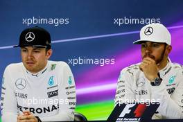 (L to R): Nico Rosberg (GER) Mercedes AMG F1 and Lewis Hamilton (GBR) Mercedes AMG F1 in the FIA Press Conference. 30.10.2016. Formula 1 World Championship, Rd 19, Mexican Grand Prix, Mexico City, Mexico, Race Day.