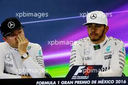 (L to R): Nico Rosberg (GER) Mercedes AMG F1 and Lewis Hamilton (GBR) Mercedes AMG F1 in the FIA Press Conference. 30.10.2016. Formula 1 World Championship, Rd 19, Mexican Grand Prix, Mexico City, Mexico, Race Day.