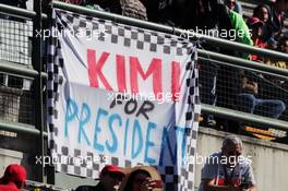 A banner for Kimi Raikkonen (FIN) Ferrari. 29.10.2016. Formula 1 World Championship, Rd 19, Mexican Grand Prix, Mexico City, Mexico, Qualifying Day.