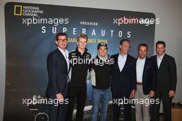 Nico Hulkenberg (GER) Sahara Force India F1; Sergio Perez (MEX) Sahara Force India F1; Carlos Slim Domit (MEX) Chairman of America Movil; and guests at a National Geographic documentary launch. 26.10.2016. Formula 1 World Championship, Rd 19, Mexican Grand Prix, Mexico City, Mexico, Preparation Day.