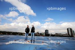 (L to R): Sergio Perez (MEX) Sahara Force India F1 and team mate Nico Hulkenberg (GER) Sahara Force India F1 on a rooftop helipad. 27.10.2016. Formula 1 World Championship, Rd 19, Mexican Grand Prix, Mexico City, Mexico, Preparation Day.