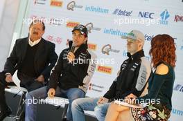 (L to R): Sergio Perez (MEX) Sahara Force India F1 with team mate Nico Hulkenberg (GER) Sahara Force India F1. 26.10.2016. Formula 1 World Championship, Rd 19, Mexican Grand Prix, Mexico City, Mexico, Preparation Day.