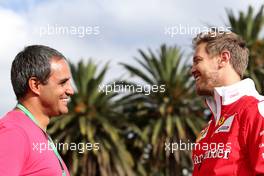 Juan Pablo Montoya (COL) and Sebastian Vettel (GER) Scuderia Ferrari  27.10.2016. Formula 1 World Championship, Rd 19, Mexican Grand Prix, Mexico City, Mexico, Preparation Day.