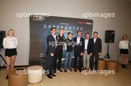 Nico Hulkenberg (GER) Sahara Force India F1; Sergio Perez (MEX) Sahara Force India F1; Carlos Slim Domit (MEX) Chairman of America Movil; and guests at a National Geographic documentary launch. 26.10.2016. Formula 1 World Championship, Rd 19, Mexican Grand Prix, Mexico City, Mexico, Preparation Day.