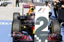Second placed Max Verstappen (NLD) Red Bull Racing arrives in parc ferme. 02.10.2016. Formula 1 World Championship, Rd 16, Malaysian Grand Prix, Sepang, Malaysia, Sunday.