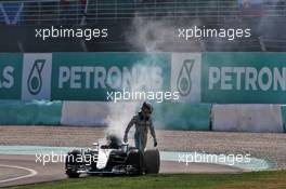 Lewis Hamilton (GBR) Mercedes AMG F1 W07 Hybrid retired from the race with a blown engine. 02.10.2016. Formula 1 World Championship, Rd 16, Malaysian Grand Prix, Sepang, Malaysia, Sunday.