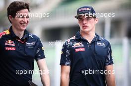 Max Verstappen (NLD) Red Bull Racing walks the circuit with Michael Manning (IRE) Red Bull Racing Trackside Control Engineer. 29.09.2016. Formula 1 World Championship, Rd 16, Malaysian Grand Prix, Sepang, Malaysia, Thursday.