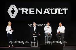 (L to R): Jerome Stoll (FRA) Renault Sport F1 President with Cyril Abiteboul (FRA) Renault Sport F1 Managing Director and Frederic Vasseur (FRA) Renault Sport Formula One Team Racing Director. 03.02.2016. Renault Sport Formula One Team RS16 Launch, Renault Technocentre, Paris, France.