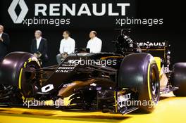 The Renault Sport Formula One Team car livery is revealed. 03.02.2016. Renault Sport Formula One Team RS16 Launch, Renault Technocentre, Paris, France.