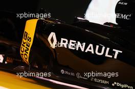 The Renault Sport Formula One Team car livery. 03.02.2016. Renault Sport Formula One Team RS16 Launch, Renault Technocentre, Paris, France.