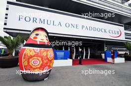 A Troika doll outside the Paddock Club. 29.10.2016. Formula 1 World Championship, Rd 4, Russian Grand Prix, Sochi Autodrom, Sochi, Russia, Practice Day.