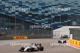 Felipe Massa (BRA) Williams FW38 leads team mate Valtteri Bottas (FIN) Williams FW38. 29.10.2016. Formula 1 World Championship, Rd 4, Russian Grand Prix, Sochi Autodrom, Sochi, Russia, Practice Day.