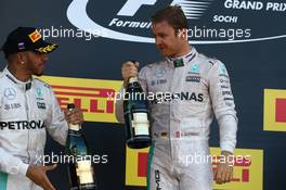 2nd place Lewis Hamilton (GBR) Mercedes AMG F1 W07 and 1st place Nico Rosberg (GER) Mercedes AMG Petronas F1 W07. 01.05.2016. Formula 1 World Championship, Rd 4, Russian Grand Prix, Sochi Autodrom, Sochi, Russia, Race Day.