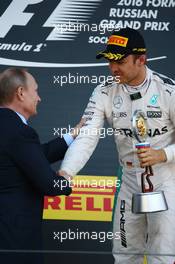 Vladimir Putin (RUS) Russian Federation President with 1st place Nico Rosberg (GER) Mercedes Petronas AMG F1. 01.05.2016. Formula 1 World Championship, Rd 4, Russian Grand Prix, Sochi Autodrom, Sochi, Russia, Race Day.