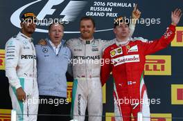 1st place for Nico Rosberg (GER) Mercedes AMG Petronas F1 W07, 2nd for Lewis Hamilton (GBR) Mercedes AMG F1 W07  and 3rd for Kimi Raikkonen (FIN) Scuderia Ferrari. 01.05.2016. Formula 1 World Championship, Rd 4, Russian Grand Prix, Sochi Autodrom, Sochi, Russia, Race Day.