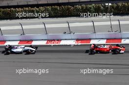 Kimi Raikkonen (FIN) Ferrari SF16-H leads Valtteri Bottas (FIN) Williams FW38. 01.05.2016. Formula 1 World Championship, Rd 4, Russian Grand Prix, Sochi Autodrom, Sochi, Russia, Race Day.