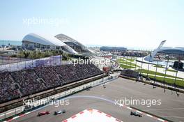 Nico Rosberg (GER) Mercedes AMG F1 W07 Hybrid leads Valtteri Bottas (FIN) Williams FW38 and Kimi Raikkonen (FIN) Ferrari SF16-H. 01.05.2016. Formula 1 World Championship, Rd 4, Russian Grand Prix, Sochi Autodrom, Sochi, Russia, Race Day.