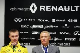 (L to R): Sergey Sirotkin (RUS) Renault Sport F1 Team Test Driver and Boris Rotenberg (RUS) SMP Bank and SGM Group Co-Owner, at a Media Call. 30.04.2016. Formula 1 World Championship, Rd 4, Russian Grand Prix, Sochi Autodrom, Sochi, Russia, Qualifying Day.