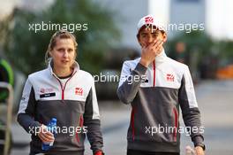 Esteban Gutierrez (MEX) Haas F1 Team with Sarah Dryhurst (GBR) Haas F1 Team Press Officer. 28.04.2016. Formula 1 World Championship, Rd 4, Russian Grand Prix, Sochi Autodrom, Sochi, Russia, Preparation Day.
