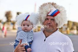 A fan with his baby son. 28.04.2016. Formula 1 World Championship, Rd 4, Russian Grand Prix, Sochi Autodrom, Sochi, Russia, Preparation Day.