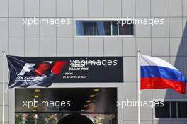 F1 and Russian flags. 28.04.2016. Formula 1 World Championship, Rd 4, Russian Grand Prix, Sochi Autodrom, Sochi, Russia, Preparation Day.