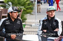 (L to R): Sergio Perez (MEX) Sahara Force India F1 with team mate Nico Hulkenberg (GER) Sahara Force India F1. 28.04.2016. Formula 1 World Championship, Rd 4, Russian Grand Prix, Sochi Autodrom, Sochi, Russia, Preparation Day.