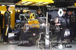 Renault Sport F1 Team RS16 being prepared in the pits. 28.04.2016. Formula 1 World Championship, Rd 4, Russian Grand Prix, Sochi Autodrom, Sochi, Russia, Preparation Day.