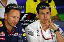 (L to R): Christian Horner (GBR) Red Bull Racing Team Principal and Toto Wolff (GER) Mercedes AMG F1 Shareholder and Executive Director in the FIA Press Conference. 16.09.2016. Formula 1 World Championship, Rd 15, Singapore Grand Prix, Marina Bay Street Circuit, Singapore, Practice Day.