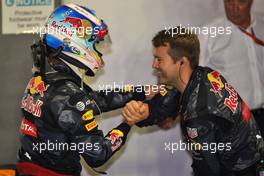 Daniel Ricciardo (AUS) Red Bull Racing celebrates his second position in parc ferme. 18.09.2016. Formula 1 World Championship, Rd 15, Singapore Grand Prix, Marina Bay Street Circuit, Singapore, Race Day.