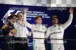 The podium (L to R): Daniel Ricciardo (AUS) Red Bull Racing, second; Nico Rosberg (GER) Mercedes AMG F1, race winner; Lewis Hamilton (GBR) Mercedes AMG F1, third. 18.09.2016. Formula 1 World Championship, Rd 15, Singapore Grand Prix, Marina Bay Street Circuit, Singapore, Race Day.