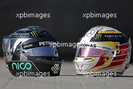 Helmet of Nico Rosberg (GER) Mercedes AMG F1  and helmet of Lewis Hamilton (GBR) Mercedes AMG F1   25.11.2016. Formula 1 World Championship, Rd 21, Abu Dhabi Grand Prix, Yas Marina Circuit, Abu Dhabi, Practice Day.