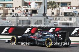 Jenson Button (GBR) McLaren MP4-31 with sensor equipment. 25.11.2016. Formula 1 World Championship, Rd 21, Abu Dhabi Grand Prix, Yas Marina Circuit, Abu Dhabi, Practice Day.