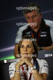 Claire Williams (GBR) Williams Deputy Team Principal in the FIA Press Conference. 25.11.2016. Formula 1 World Championship, Rd 21, Abu Dhabi Grand Prix, Yas Marina Circuit, Abu Dhabi, Practice Day.