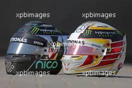 Helmet of Nico Rosberg (GER) Mercedes AMG F1  and helmet of Lewis Hamilton (GBR) Mercedes AMG F1   25.11.2016. Formula 1 World Championship, Rd 21, Abu Dhabi Grand Prix, Yas Marina Circuit, Abu Dhabi, Practice Day.