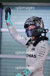 Nico Rosberg (GER) Mercedes AMG F1 celebrates his second position in qualifying parc ferme. 26.11.2016. Formula 1 World Championship, Rd 21, Abu Dhabi Grand Prix, Yas Marina Circuit, Abu Dhabi, Qualifying Day.