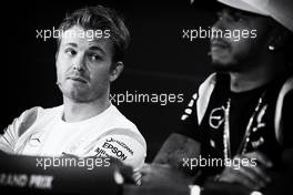 (L to R): Nico Rosberg (GER) Mercedes AMG F1 with team mate Lewis Hamilton (GBR) Mercedes AMG F1 in the FIA Press Conference. 24.11.2016. Formula 1 World Championship, Rd 21, Abu Dhabi Grand Prix, Yas Marina Circuit, Abu Dhabi, Preparation Day.