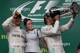 1st place Lewis Hamilton (GBR) Mercedes AMG F1 W07  and 2nd place Nico Rosberg (GER) Mercedes AMG Petronas F1 W07. 23.10.2016. Formula 1 World Championship, Rd 18, United States Grand Prix, Austin, Texas, USA, Race Day.
