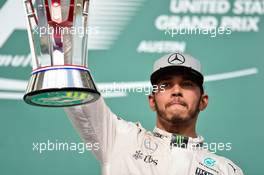 Race winner Lewis Hamilton (GBR) Mercedes AMG F1 celebrates on the podium. 23.10.2016. Formula 1 World Championship, Rd 18, United States Grand Prix, Austin, Texas, USA, Race Day.