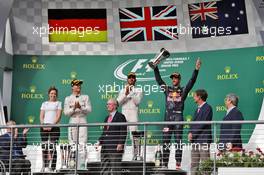 The podium (L to R): Victoria Vowles (GBR) Mercedes AMG F1 Partner Services Director; Nico Rosberg (GER) Mercedes AMG F1, second; Lewis Hamilton (GBR) Mercedes AMG F1, race winner; Daniel Ricciardo (AUS) Red Bull Racing, third. 23.10.2016. Formula 1 World Championship, Rd 18, United States Grand Prix, Austin, Texas, USA, Race Day.