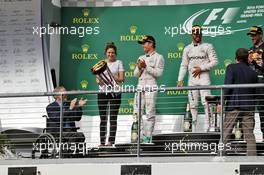 The podium (L to R): Victoria Vowles (GBR) Mercedes AMG F1 Partner Services Director; Nico Rosberg (GER) Mercedes AMG F1, second; Lewis Hamilton (GBR) Mercedes AMG F1, race winner; Daniel Ricciardo (AUS) Red Bull Racing, third. 23.10.2016. Formula 1 World Championship, Rd 18, United States Grand Prix, Austin, Texas, USA, Race Day.