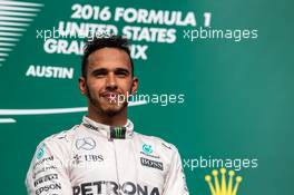 Race winner Lewis Hamilton (GBR) Mercedes AMG F1 celebrates on the podium. 23.10.2016. Formula 1 World Championship, Rd 18, United States Grand Prix, Austin, Texas, USA, Race Day.